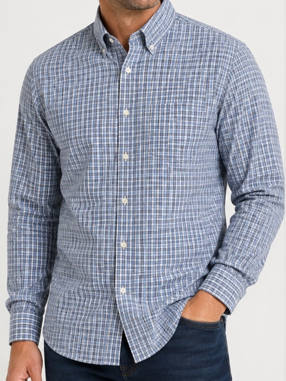 UNTUCKit Men’s Large Blue Plaid Button Front Shirt Wrinkle Free 100% Cotton